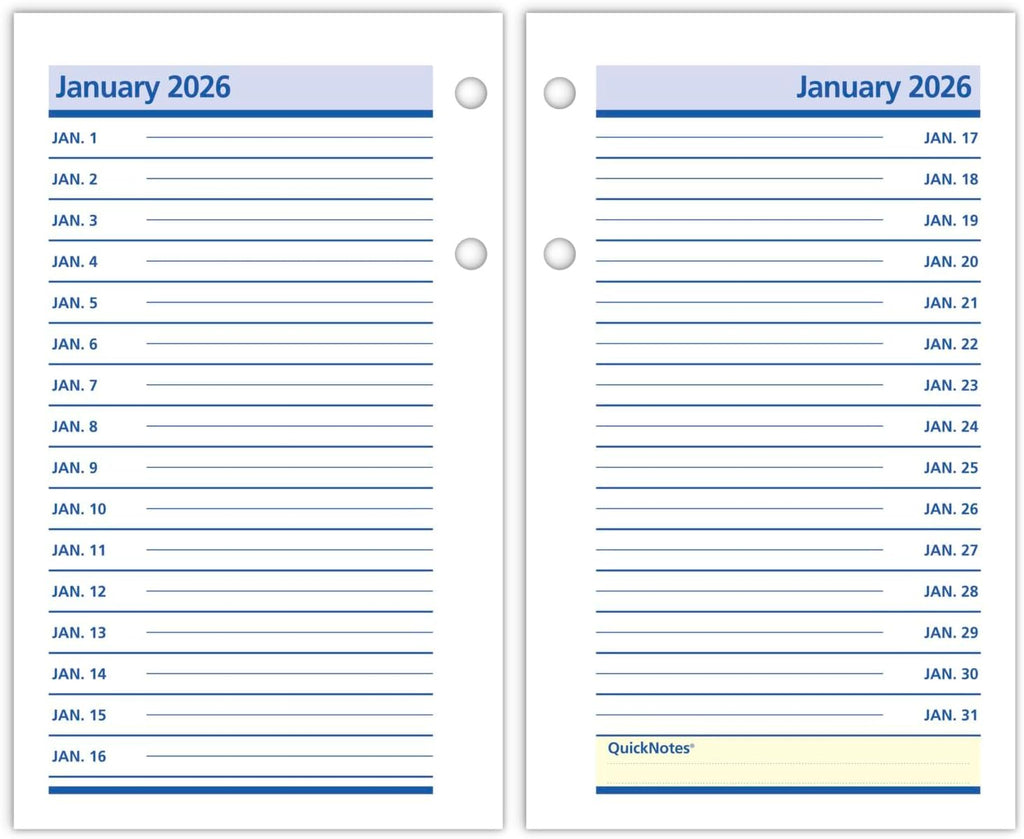 AT-A-GLANCE 2025 Desk Calendar Refill, Daily, 3-1/2" x 6", Standard, Loose-Leaf, QuickNotes (E5175025)