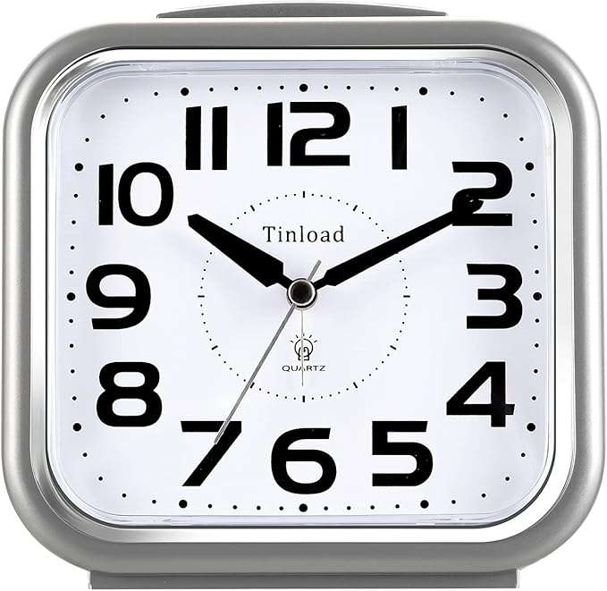 Tinload 5.5" Large Analog Alarm Clock Silent Non Ticking, Gentle Wake, Beep by Tinload