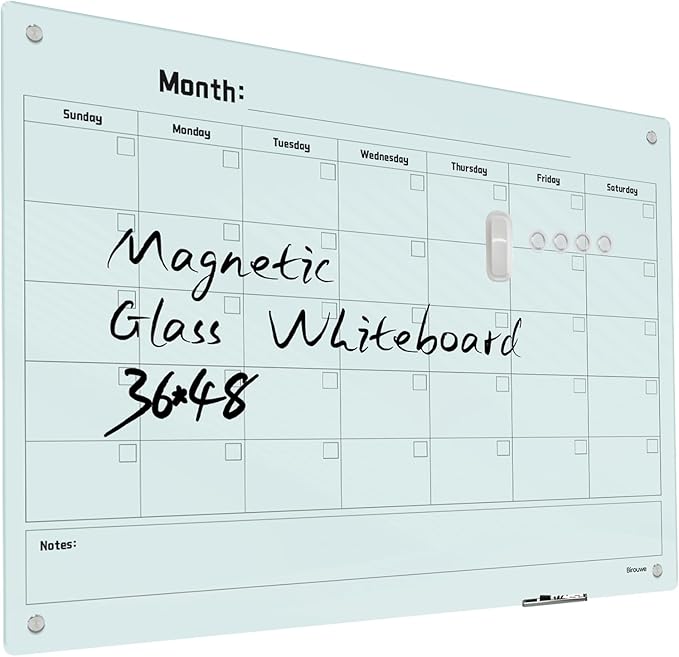 Magnetic Monthly Calendar Glass Whiteboard by Unknown