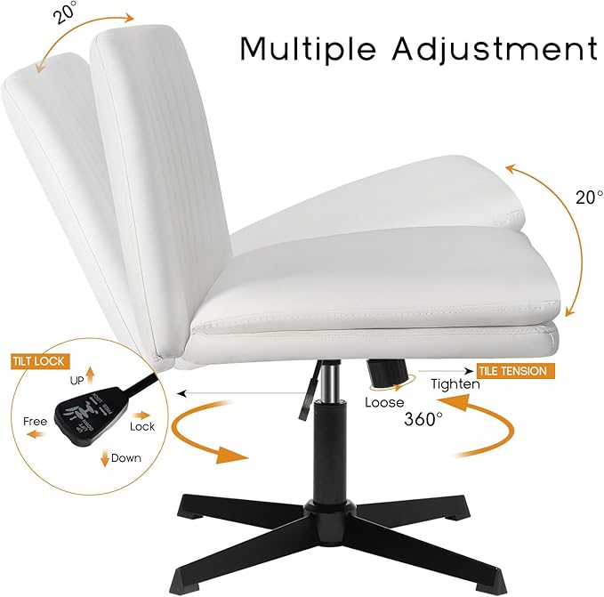 PUKAMI Criss Cross Legged Office Desk Chair No Wheels, PU Leather Modern Swivel - Image 6