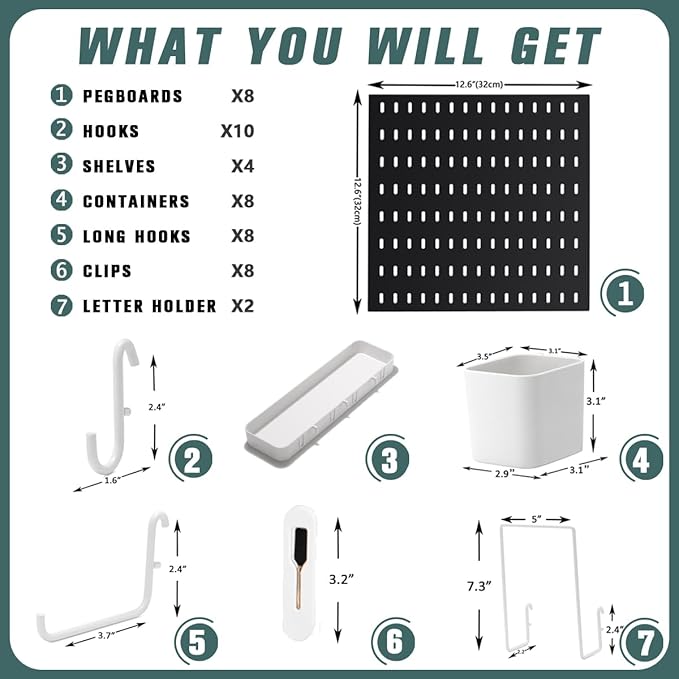 MULSAME Pegboard Combination Kit, 25.2" x 50.4" Wall Mounted Storage Set - Image 4