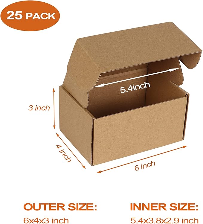 PHAREGE 6x4x3 inch Shipping Boxes Bulk 25 Pack Brown, Tab Lock Tuck Top Mailer - Image 2