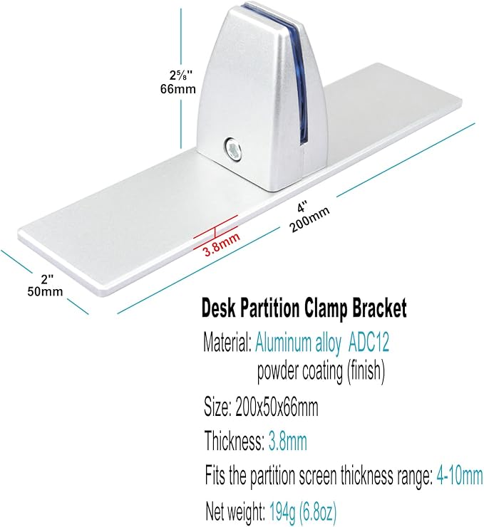 4 Pack T Shaped Office Desk Partition Clamp, Aluminum Sneeze Guard Bracket - Image 2