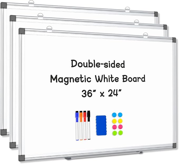 AMUSIGHT 3 Pack Double-Sided Magnetic Whiteboard, Aluminum Frame White Board by AMUSIGHT