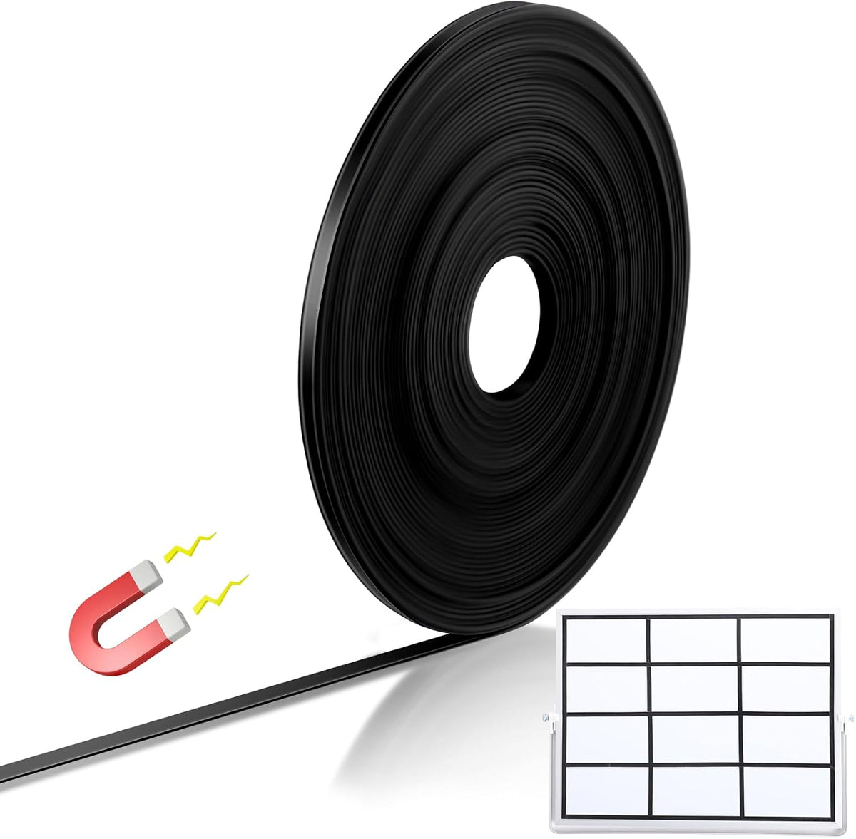 Tellegloww Black Magnetic Tape Roll Thin Strips, 1/4 Inch X 100 Feet, 1 Pcs