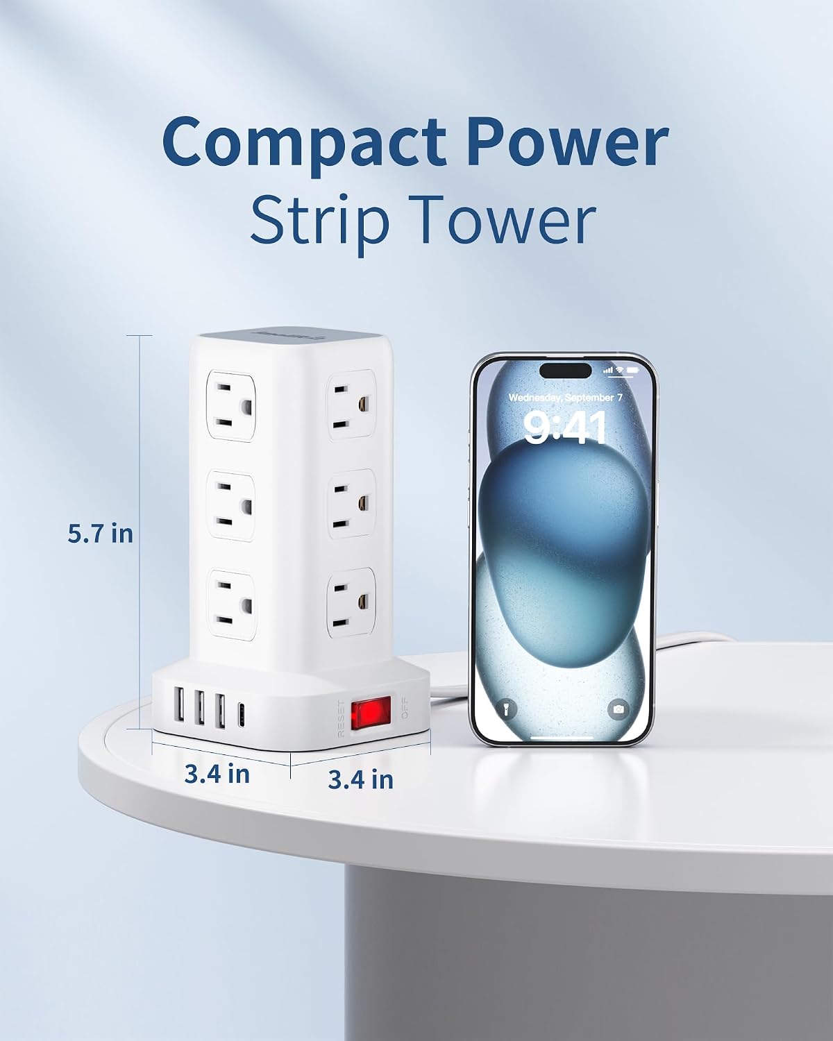 Extension Cord with Multiple Outlets, SMALLRT Flat Plug Power Strip Tower wit...