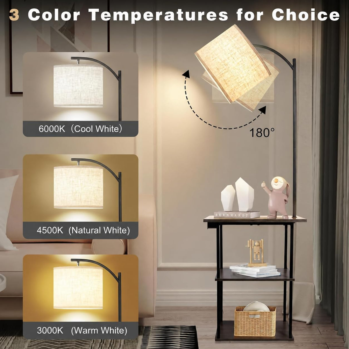 PESRAE Floor Lamp with Table, End Tables with Charging Station