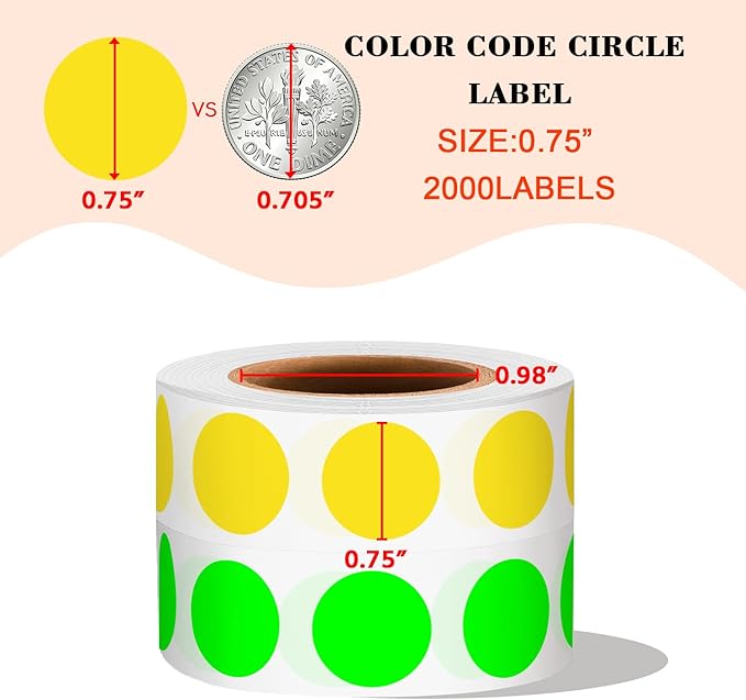 PARLAIM 2 Rolls 2000PCS 3/4" Round Circle Color-Code Dot Stickers, 2 Color - Image 2