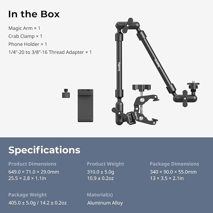 SMALLRIG 22" Magic Arm Clamp, Overhead Phone Mount Holder Stand, Flexible Desk - Image 9