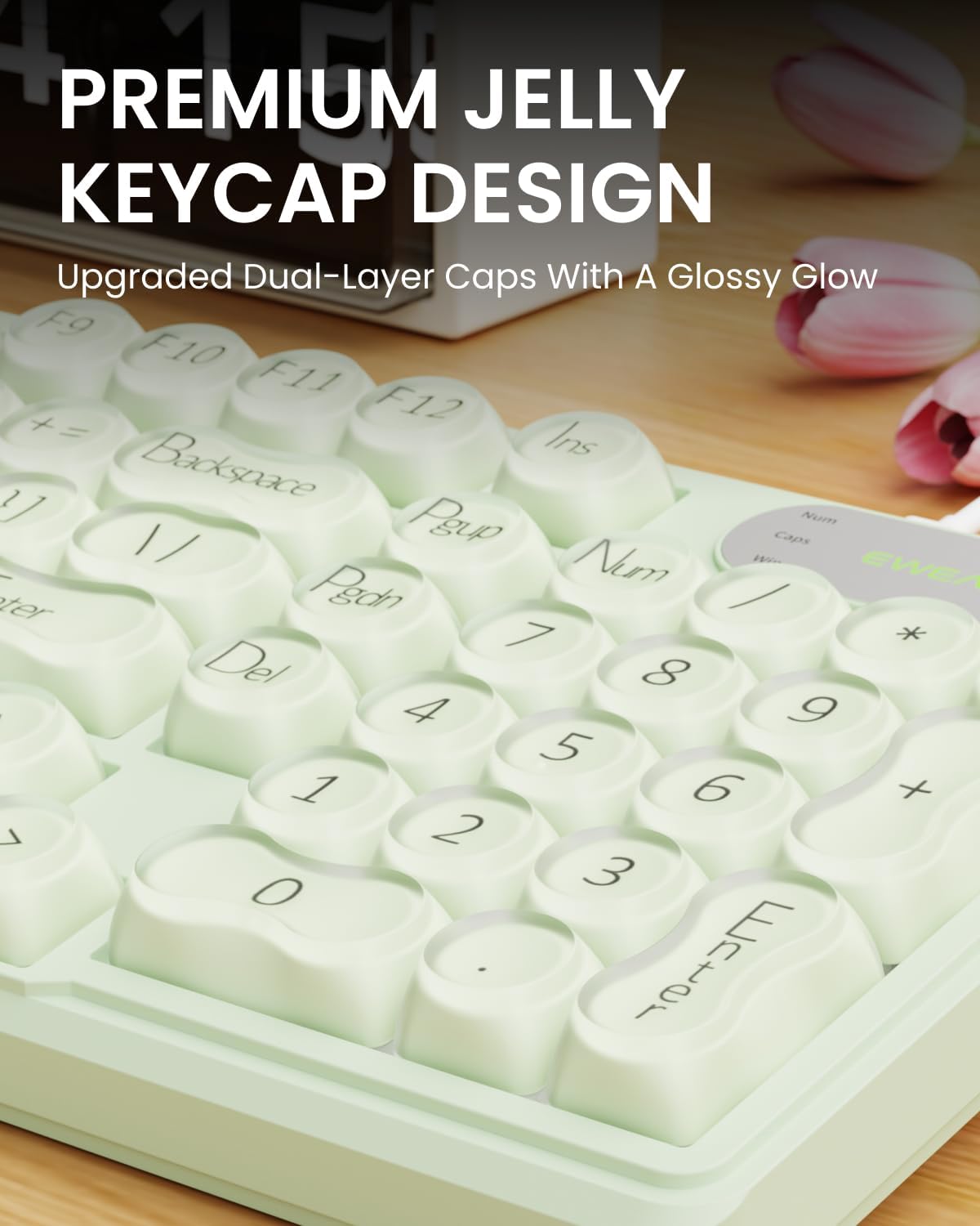EWEADN Wired Creamy Keyboard with Number Pad, Media Knob, RGB Backlit-Green