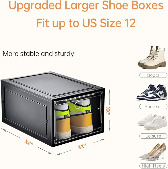 Amllas 12 Pack Shoe Boxes Stackable, Upgraded Sturdy Shoe Storage Boxes - Image 3
