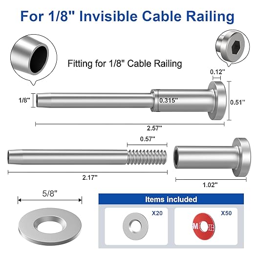 BLIKA 20 Pack 1/8" Invisible Cable Railing Kit and 20 Pack Cable Railing - Image 2