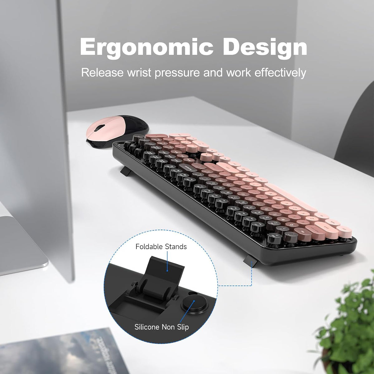 MOFII Wireless Keyboard and Mouse Combo, Retro Full Size Typewriter Keyboard ...