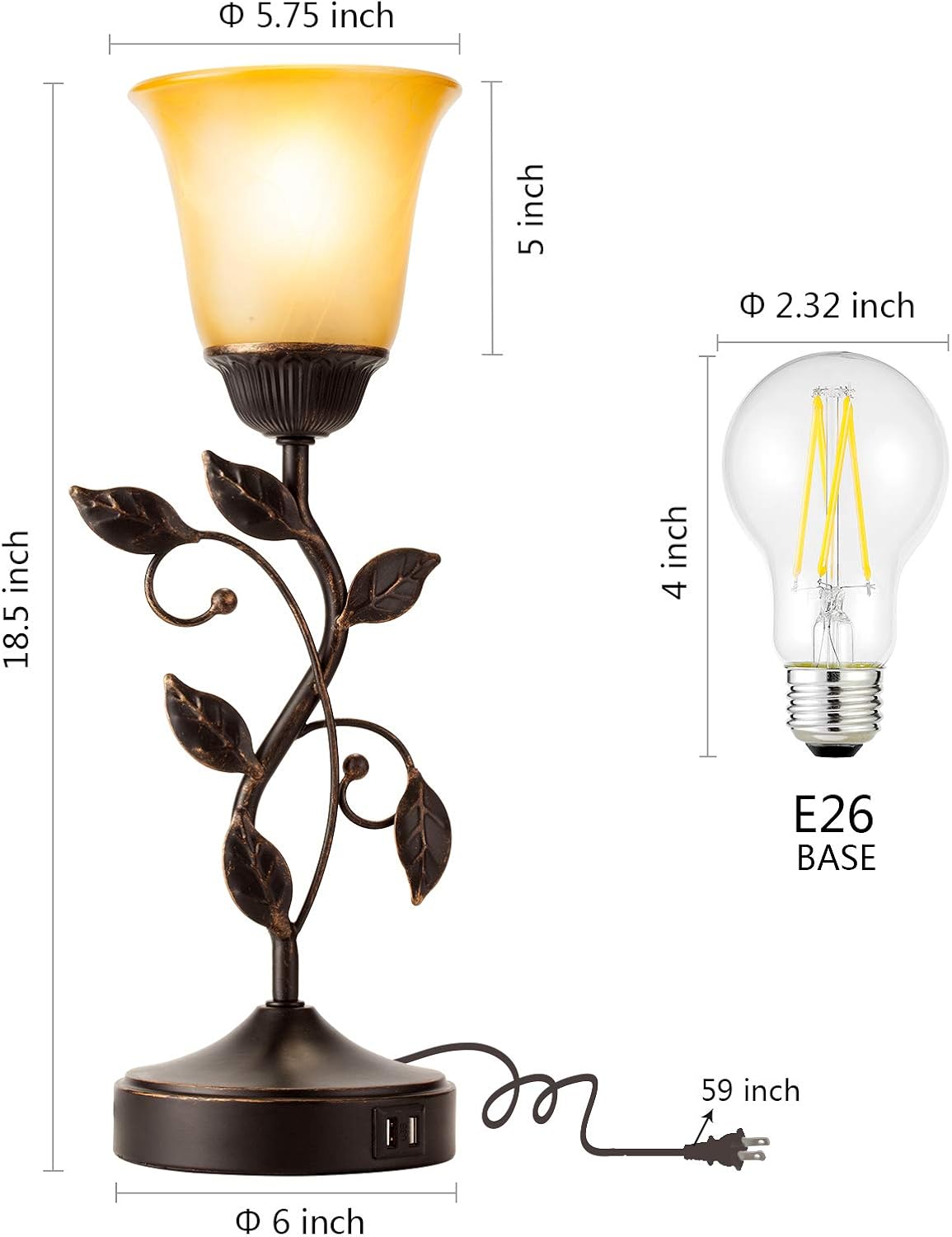 touch control leaf vintage table lamp with 3-way, package contents
