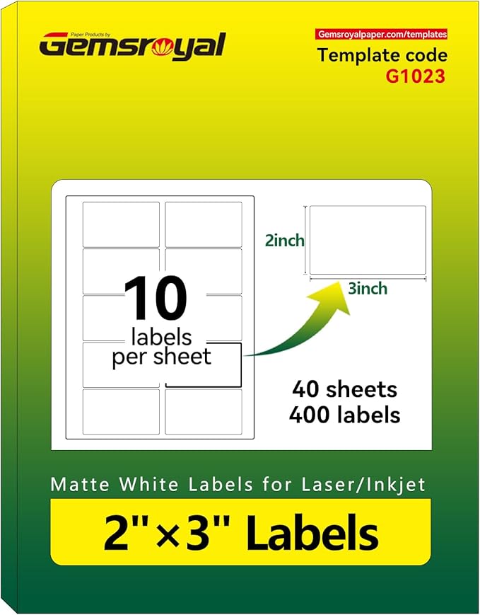 Gemsroyal 2"×3" Address Labels Printable, 3×2 inch White Matte Shipping Label by Gemsroyal