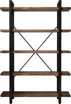 5-Tier Industrial Style Solid Wood Bookcase and Book Shelves, Rustic Wood and - Image 7