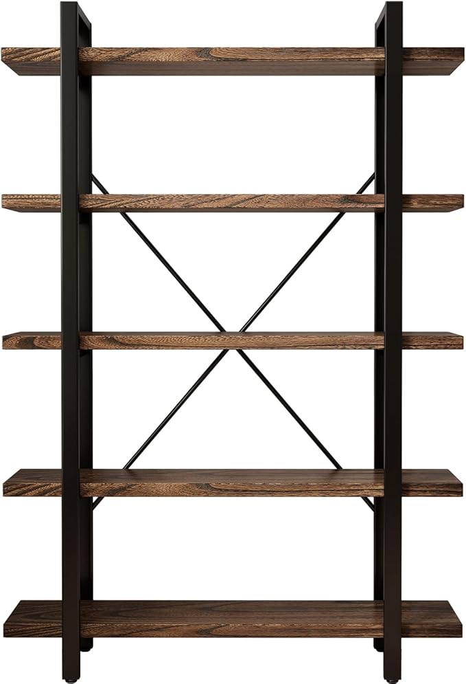 5-Tier Industrial Style Solid Wood Bookcase and Book Shelves, Rustic Wood and - Image 7
