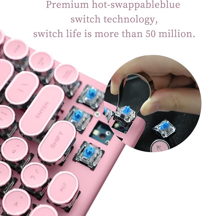 Adventurers Typewriter-Style Retro Mechanical Keyboard LED Backlight 83 Keys - Image 6