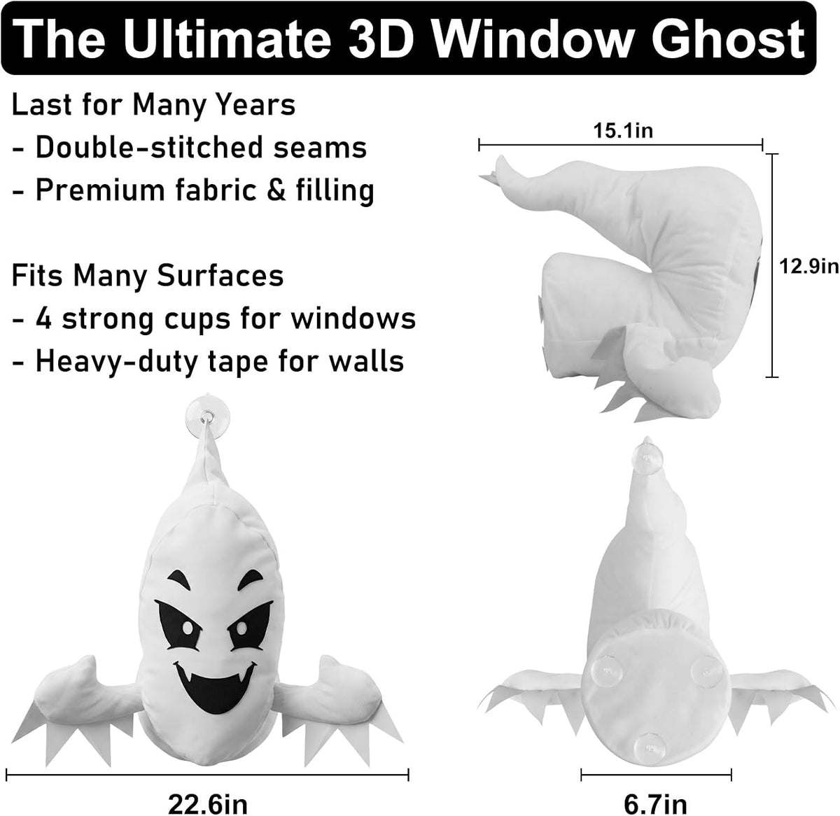 DUNCHATY Window Ghosts Halloween Decor - 2 Pack 3D Stuffed Crasher Ghost