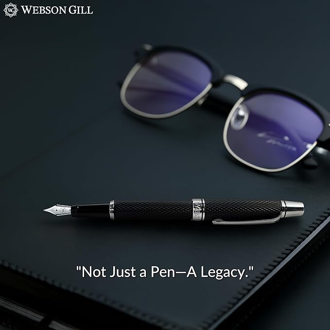 Webson Gill Show Up' Black Luxury Executive Fountain Pen, Woven Lacquer & Chrome - Image 7