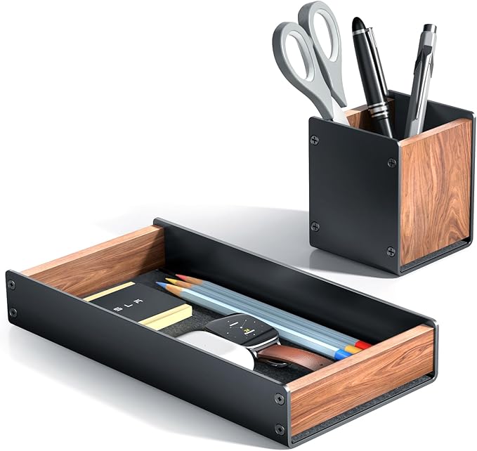 UPERGO Walnut Desk Tray with Pen Holder Set, Natural Wooden Desk Drawer by UPERGO