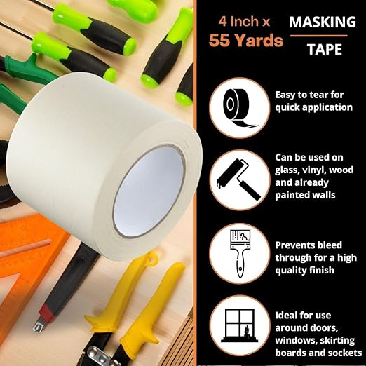 GTSE Wide Masking Tape, 4 inches x 55 Yards, 1 Roll - Image 3
