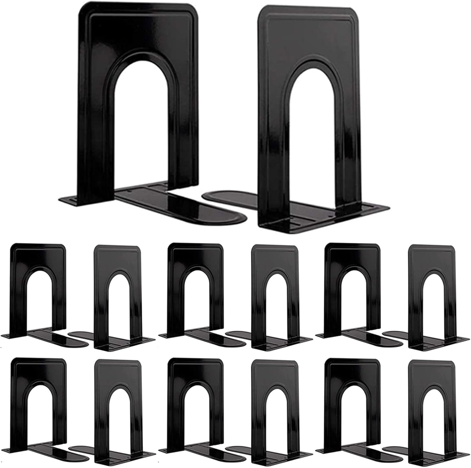 Book Ends, Heavy Duty Bookends to Hold Books, Metal Bookends | Book Ends for Home Office Decorative, Black 6.5 x 5 x 5.7 in, 7 Pair/ 14Piece