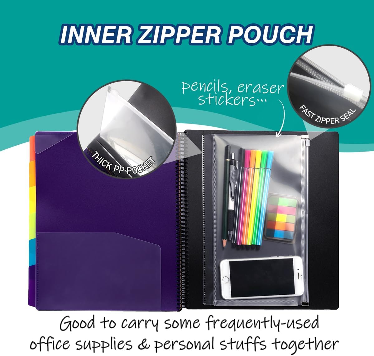 H4D 12 Pocket Poly Project Organizer, Multi Pocket Folder, Primary Colors | Spiral, Multi-Subject, Letter Size