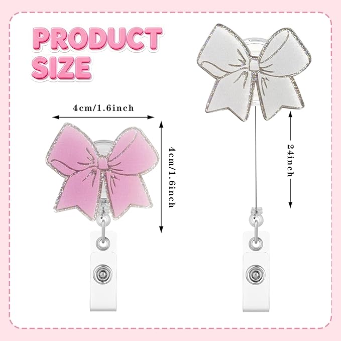 2Pcs Pink Bow Badge Reel Retractable Cute Badge Reels - Image 2