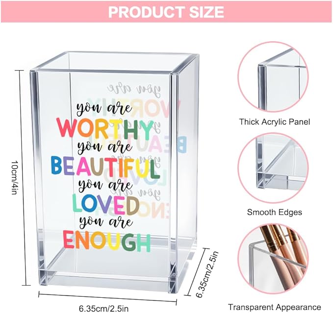 Vgrti You are Worthy Beautiful Acrylic Makeup Brush Organizer Holder, Boho - Image 2