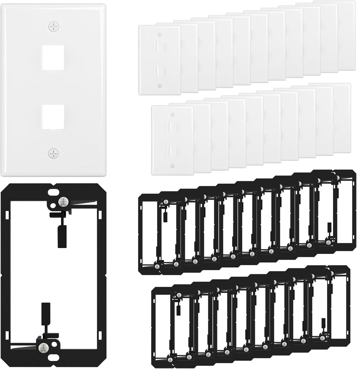 FGB 2-Port Keystone Wall Plate, with Low Voltage Mounting Bracket, 20 Pack