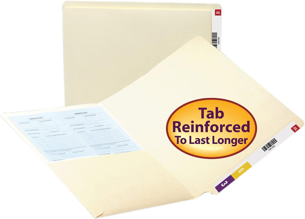 Smead End Tab File Pocket, Shelf-Master® Reinforced Straight-Cut Tab, 1 Pocket, Letter Size, Manila, 50 per Box (24115)