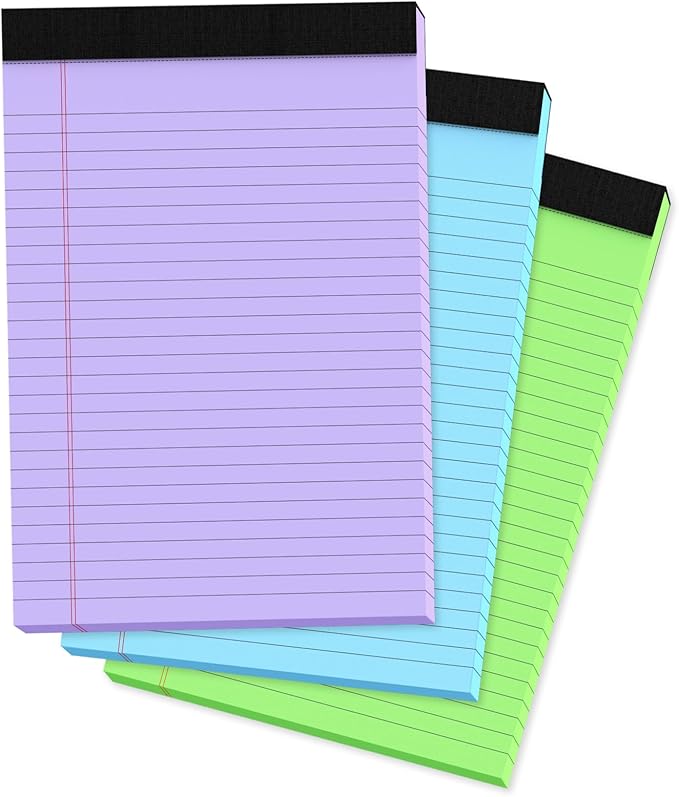 Colored Legal Pads, 3 Pack Writing Pads 8.5 x 11, Wide Ruled Legal Notepads by notepads