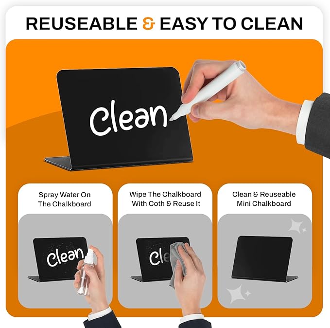 12 Pack Mini Chalkboard Signs for Food, 4”x3” Small Reusable Chalk Board Signs - Image 3