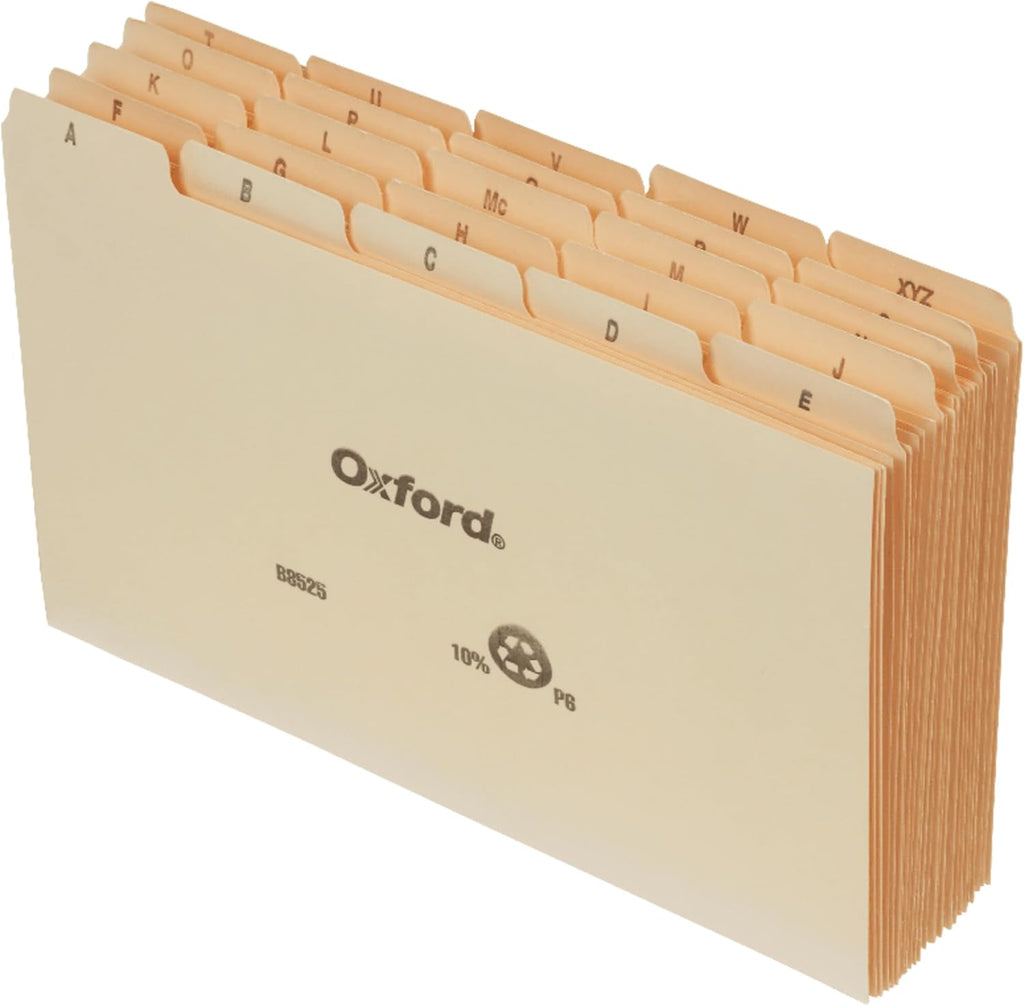 Oxford A-Z Card Guides, 5" x 8", 1/5-Cut Tabs, Manila, 25/Set (B8525)