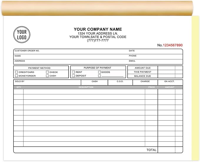 Custom Invoice Book with Logo 100 Set Personalized Receipt Books Customized by Unknown