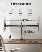 ergear dual monitor stand, heavy duty adjustable monitor showing dimensions