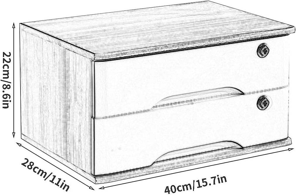Lockable Solid Wood Flat File Cabinet for Office Suppliesa4/Receipt Orga with 1 Drawer Desktop Storage Box Durable Filing Solution (D-2 Drawers)
