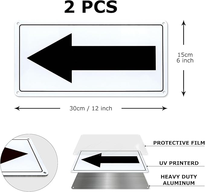Black Arrow Sign Aluminum 10 x 5 Inch Heavy Duty Metal Waterproof Reflective - Image 6