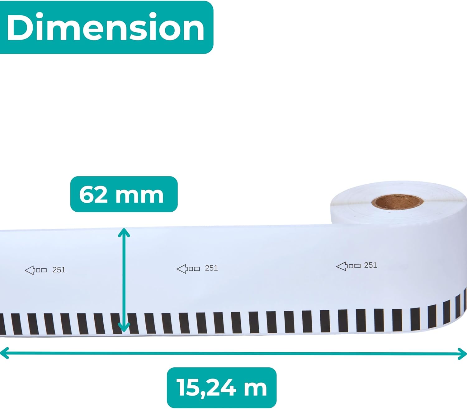 Double Dragon DK-22251 Continuous Labels Roll, 62mm(W) x 15.24m(L) | Red & Black Print on White | Compatible with Brother P-Touch QL-800, QL-810W, QL-820NWB | Comes with Holder (Pack of 10)