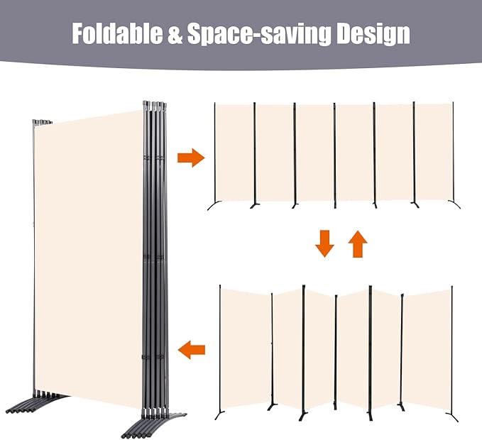 Room Divider 6FT Folding Privacy Screens, 6 Panel Partition Room Dividers - Image 3