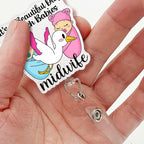 Sixrip lt's A Beautiful Day To Catch Babies Midwife Badge Reel, Funny Stork - Image 4