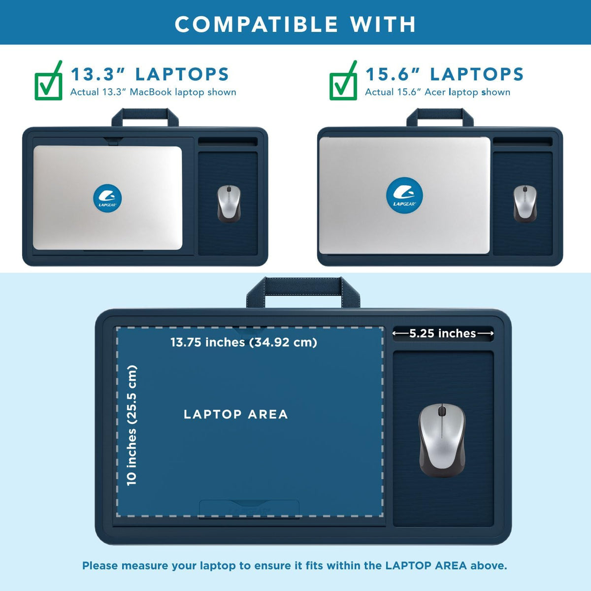 LAPGEAR Ergonomic Pro Lap Desk – Denim Blue, Fits 15.6" Laptops