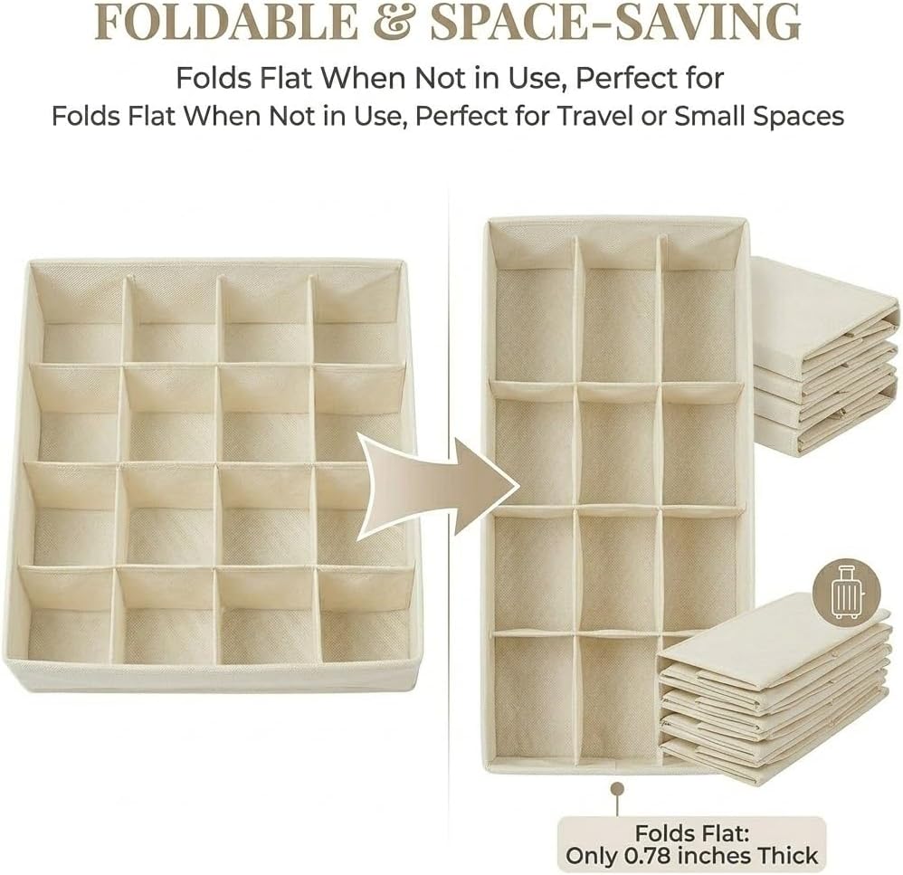 Lourome Underwear Drawer Organizer, 10-Pack, for Socks, Bras, Off-White