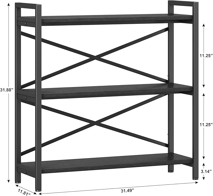 Homeiju 3 Tier Bookshelf 31.49" Width, Wood and Metal Etagere Bookcase - Image 3
