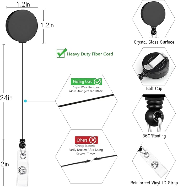Black Badge Holder Retractable Lanyard, Lanyards - Image 6