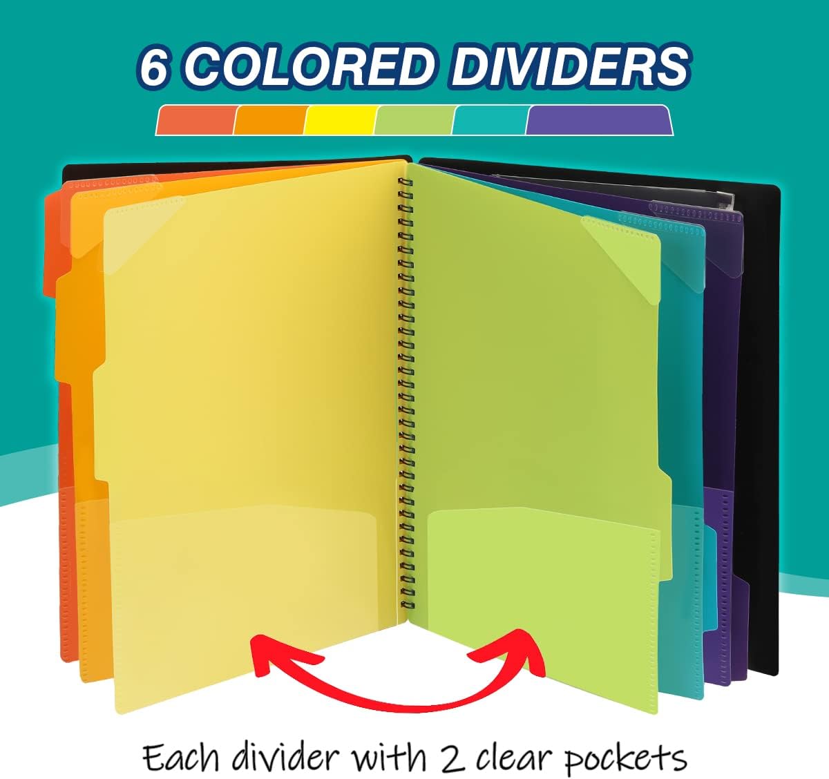 H4D 12 Pocket Poly Project Organizer, Multi Pocket Folder, Primary Colors | Spiral, Multi-Subject, Letter Size