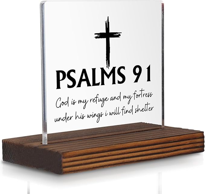 Psalm 91 Desk Sign, Christian Bible Verse Decor by Pariveca