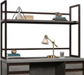 Desk Hutch with 1-Inch Thick Top, 60" Open Storage Shelf for Work Table, Metal Frame Hutch with Open Shelves, Brown & Grey