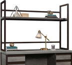Desk Hutch with 1-Inch Thick Top, 60" Open Storage Shelf for Work Table, Metal Frame Hutch with Open Shelves, Brown & Grey